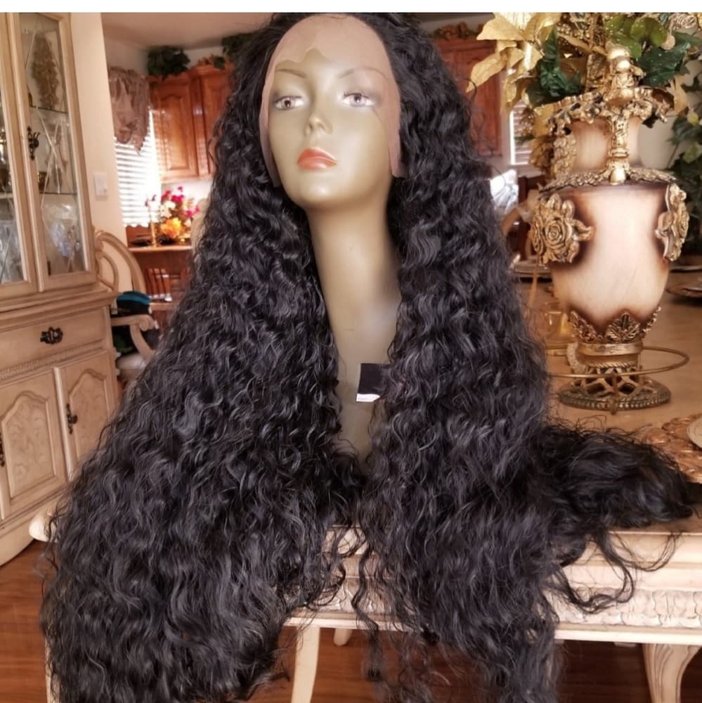 Curly Human Hair Blend Lace Front Wig 30 inches - Thumbnail 4