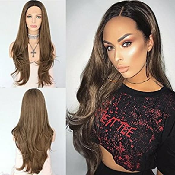 Ombre Black Brown Lace Front Wig - Thumbnail 2