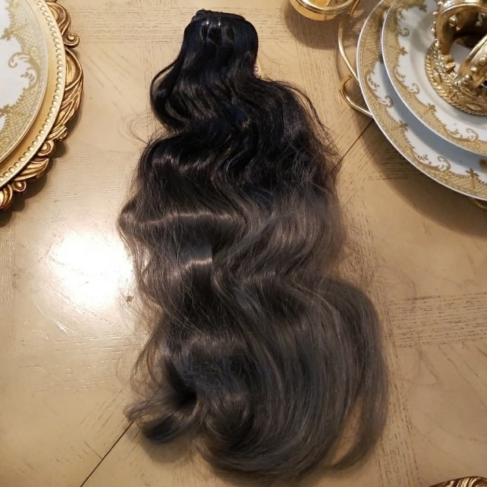 Brazilian Quality Black Gray Full Head Clip in - Thumbnail 3