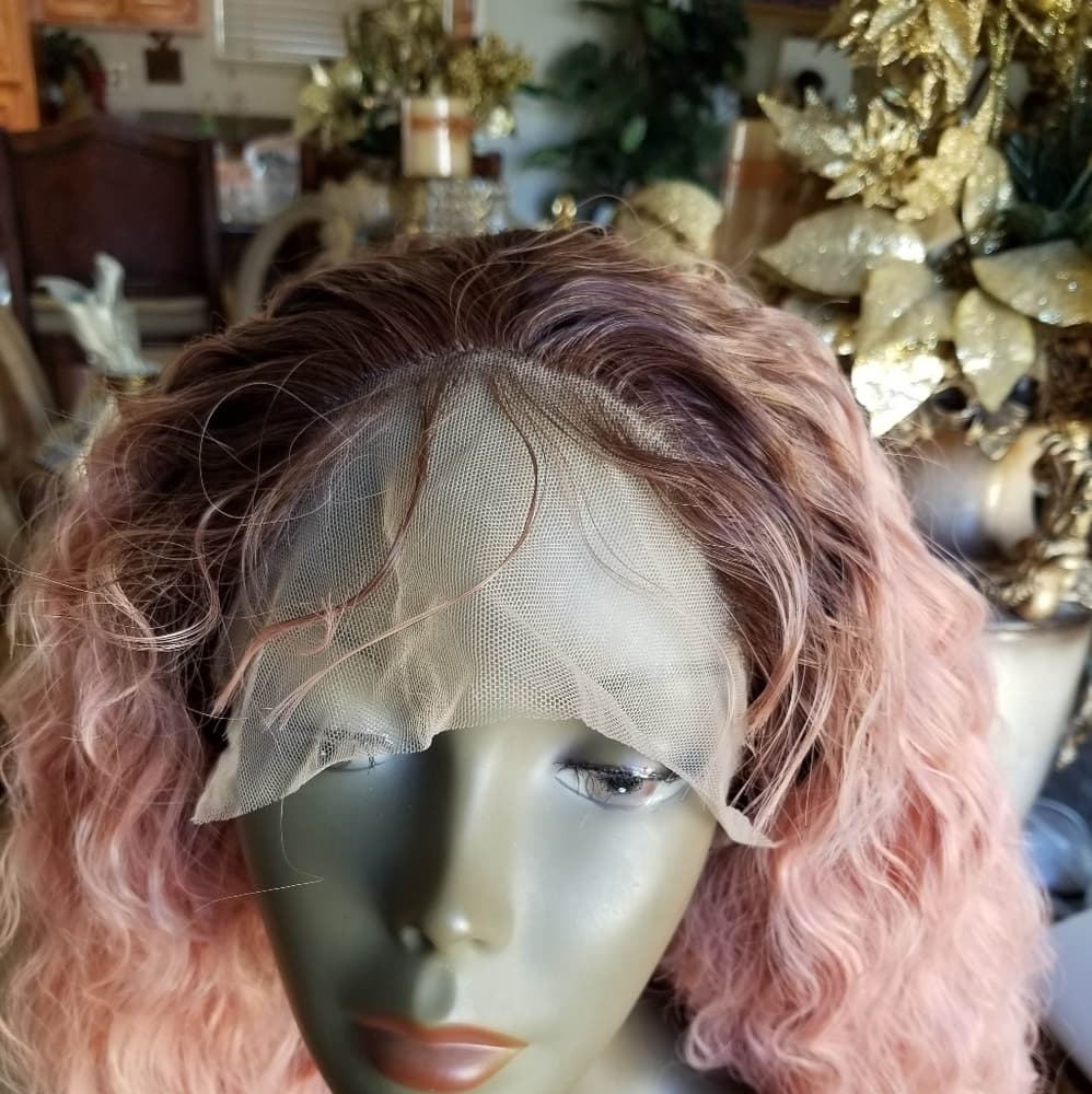 Ombre Pink Curly WavyLace Front Wig - Thumbnail 6