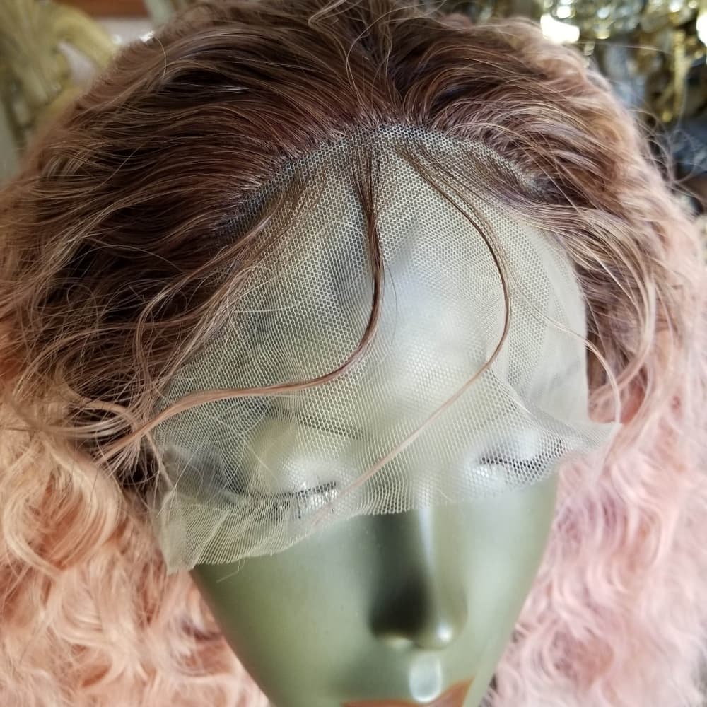 Ombre Pink Curly WavyLace Front Wig - Thumbnail 4