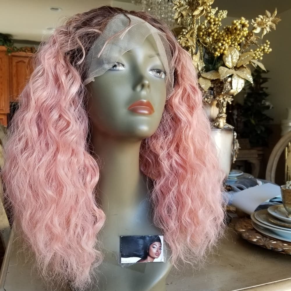 Ombre Pink Curly WavyLace Front Wig