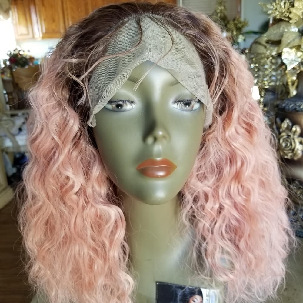 Ombre Pink Curly WavyLace Front Wig - Thumbnail 7