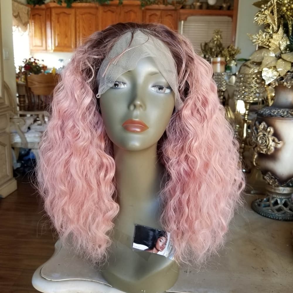 Ombre Pink Curly WavyLace Front Wig - Thumbnail 8