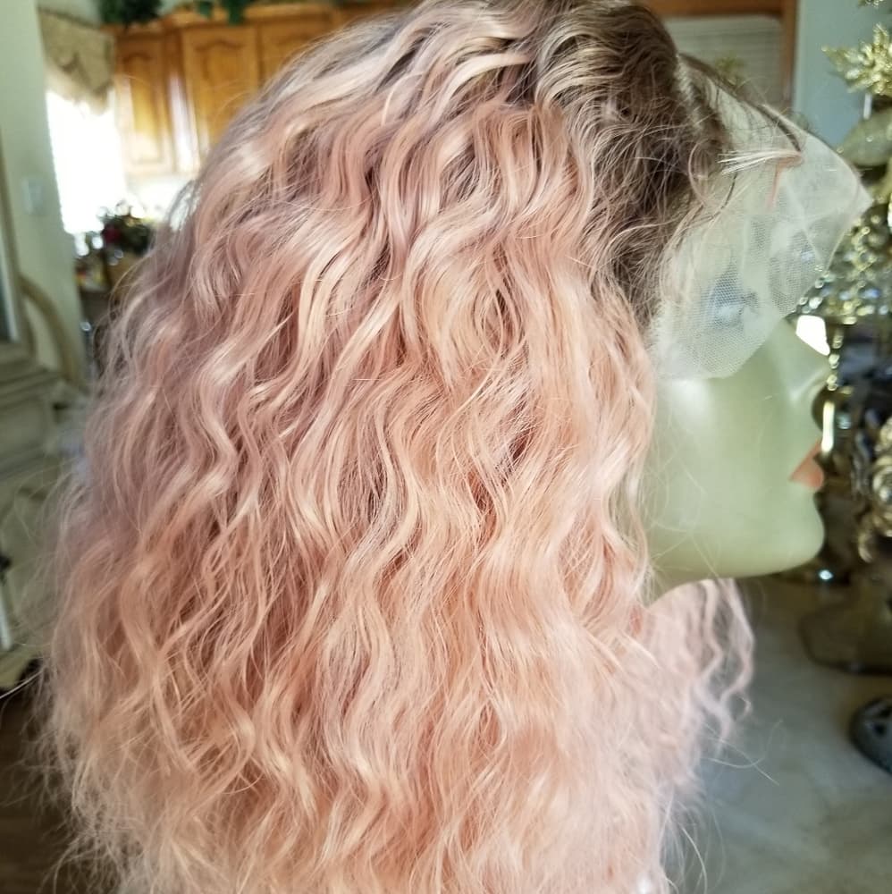 Ombre Pink Curly WavyLace Front Wig - Thumbnail 5