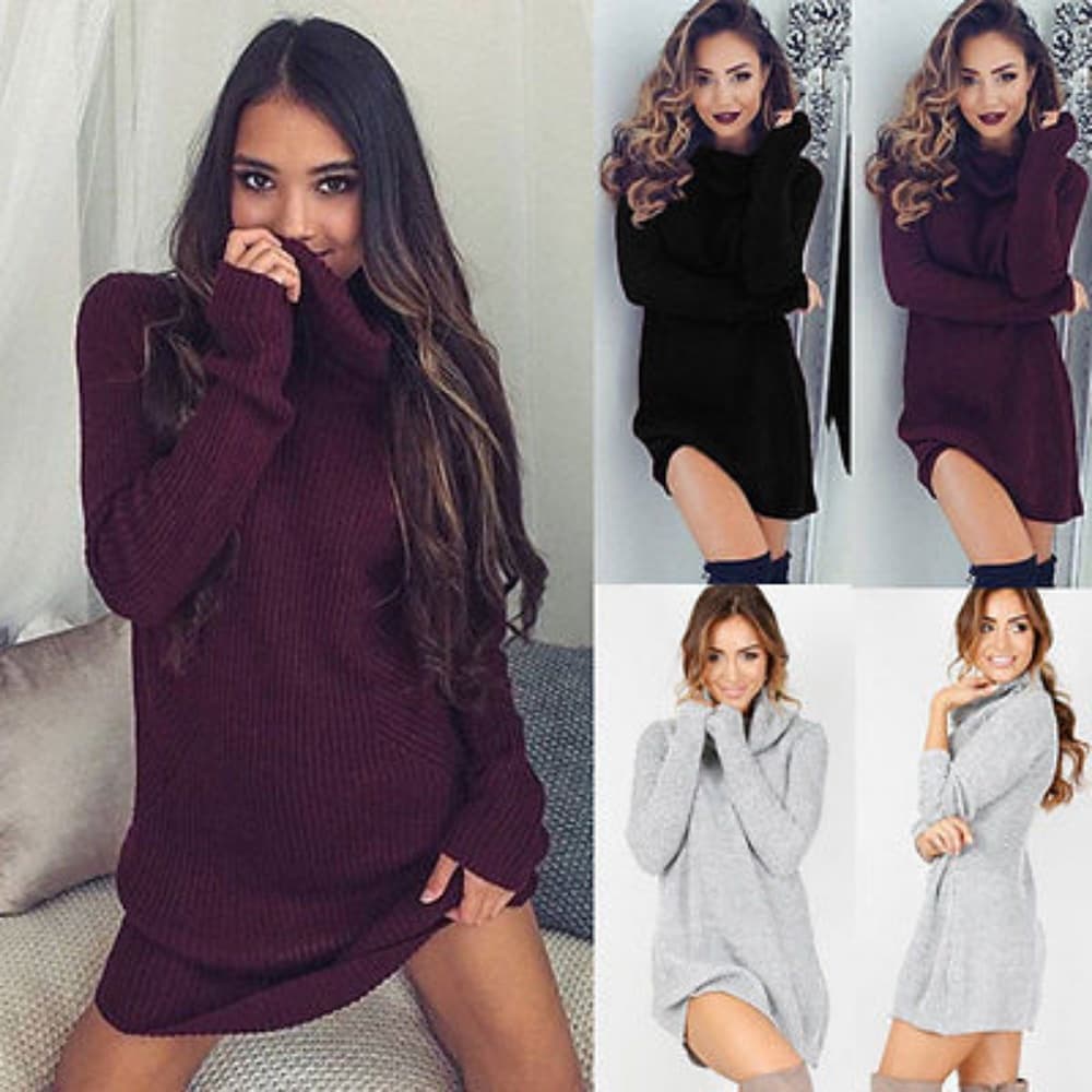 Cowl Neck Loose Long Sleeve Dress