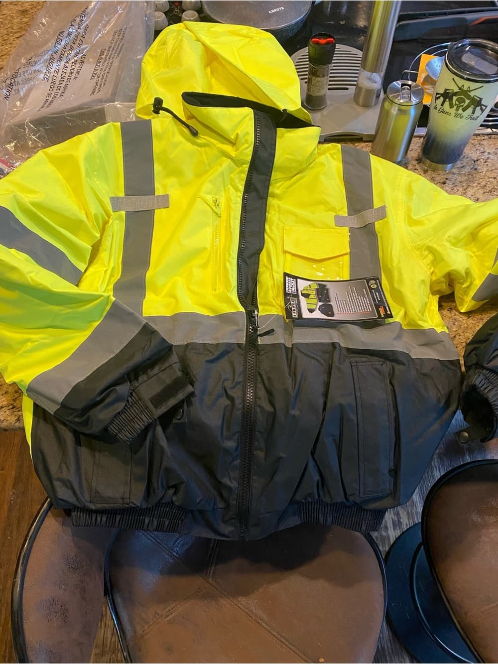3-In-1 Deluxe High Visibility Bomber Jacket in Green/Black Bottom - Thumbnail 4