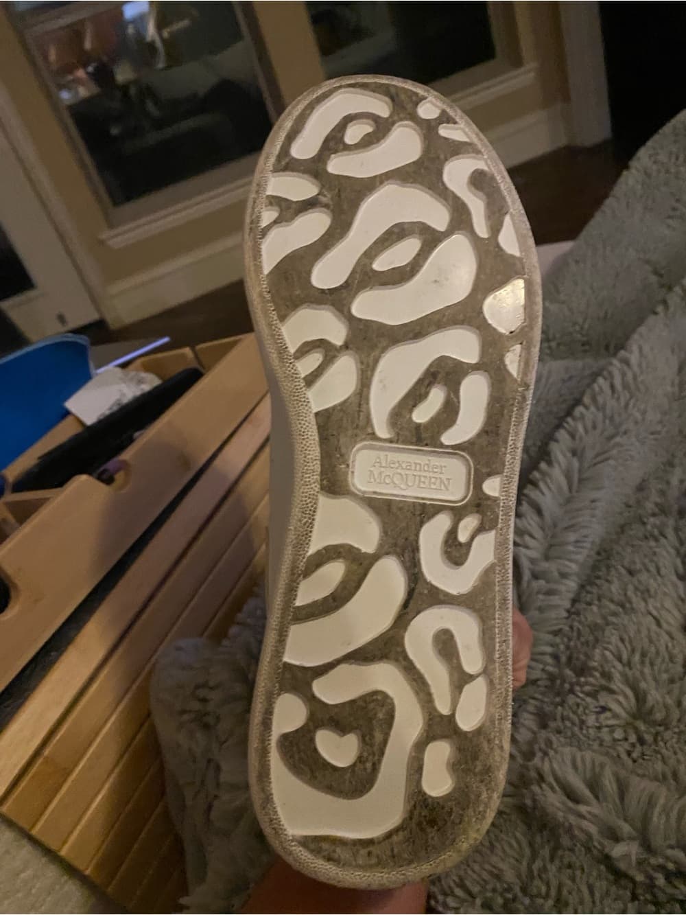 Alexander McQueen White Leather Sneakers with Iridescent Heel Tab. 12” long - Thumbnail 3