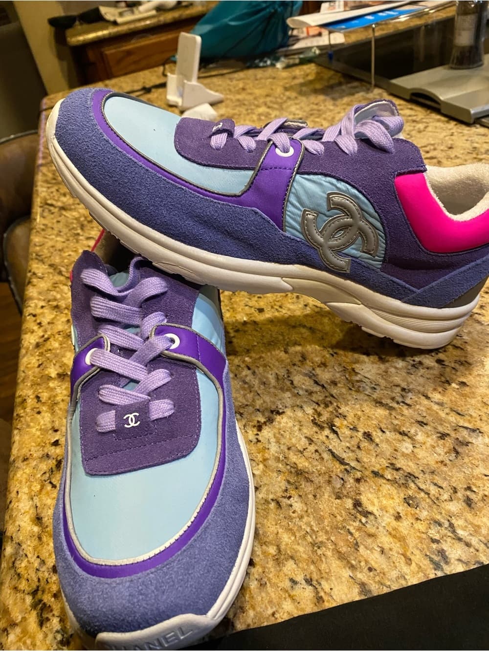 CHANEL Purple, Light Blue & Pink Suede Sport Sneakers - Thumbnail 7