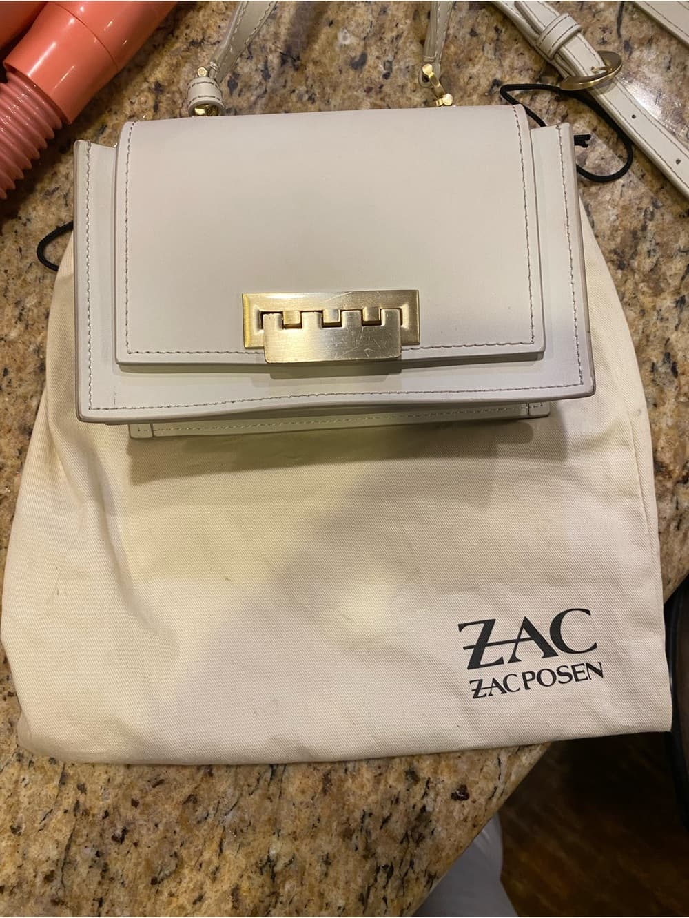 ZAC Zac Posen Cream Leather Shoulder Bag with Gold Hardware - Thumbnail 5