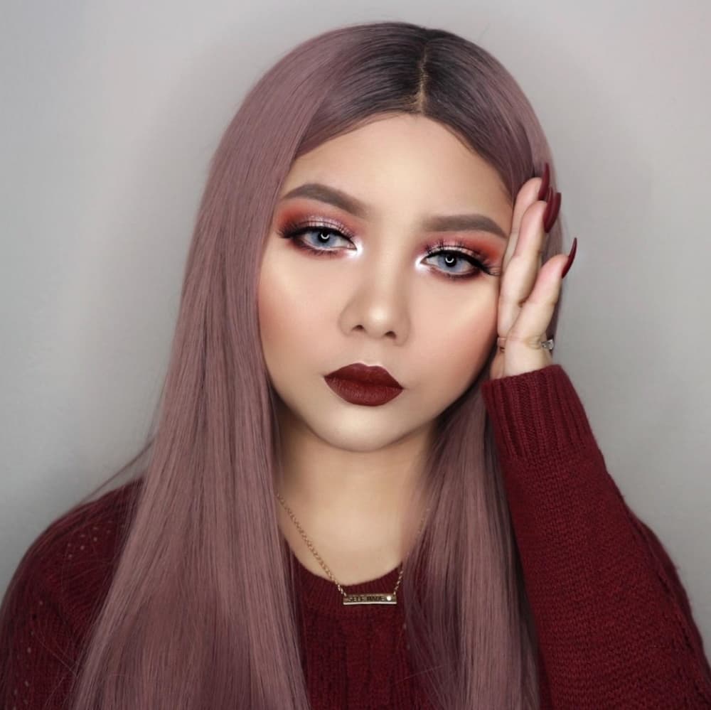 Smoky Purple Pink Lace Front Wig - Thumbnail 8
