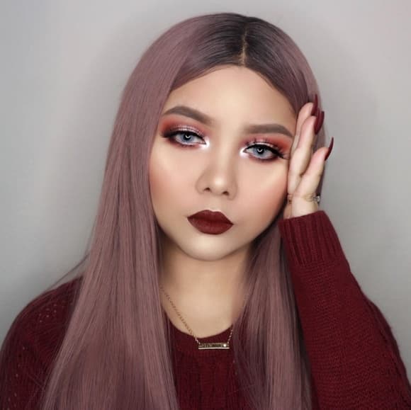 Smoky Purple Pink Lace Front Wig - Thumbnail 9