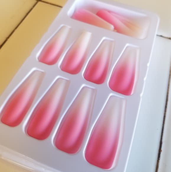 Ombre Pink Coffin False Press on Nails - Thumbnail 6