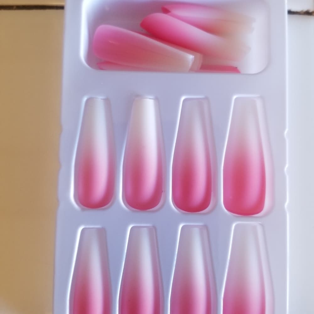 Ombre Pink Coffin False Press on Nails - Thumbnail 4