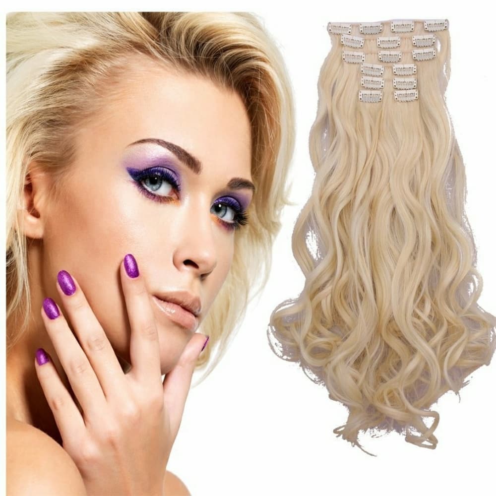 Blonde Curly Wave Full Head Clip in Extension - Thumbnail 2