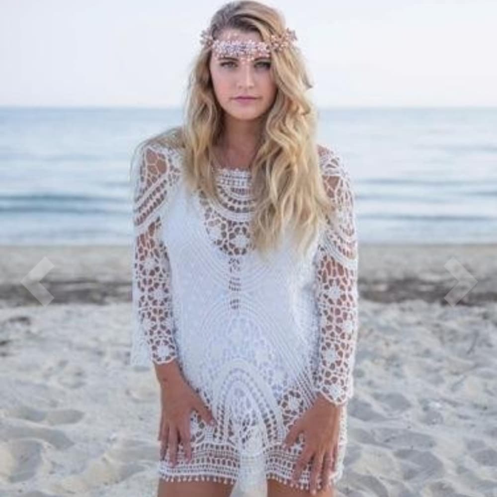 White Lace Beauty Bikini Cover Up - Thumbnail 2