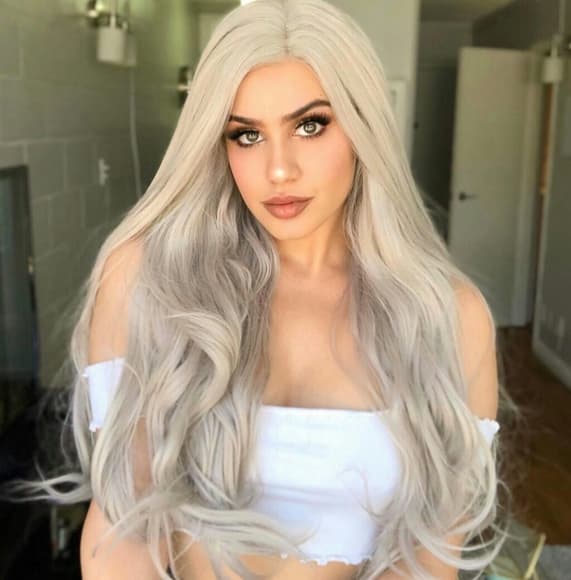 Silver Gray Blonde Lace Front Wig - Thumbnail 2