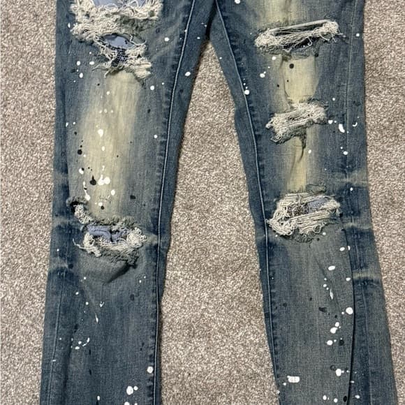GTFO las angeles Distressed Blue Jeans with Paint Splatter - Thumbnail 6