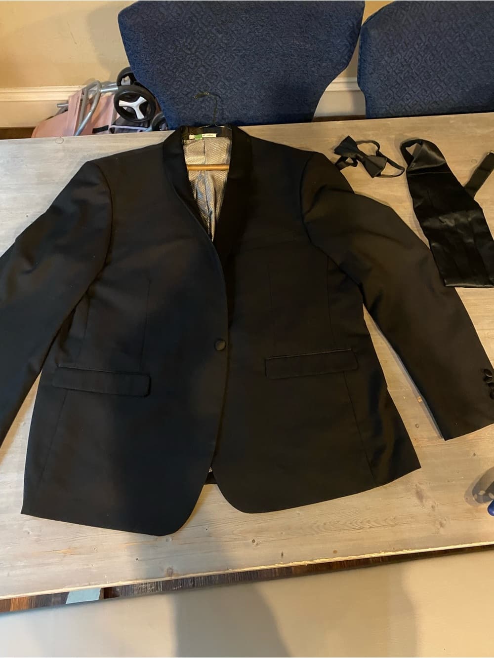 Black needle & stitch black 1 button blazer with cummerbund and bow tie 50R - Thumbnail 4