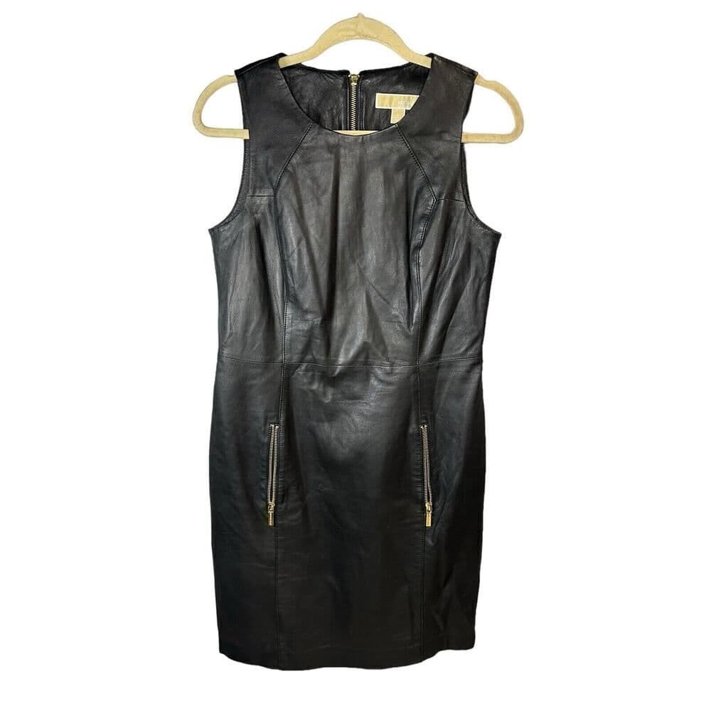 Michael Kors Sheath Leather Dress knee length Black sz 6 US - Thumbnail 2