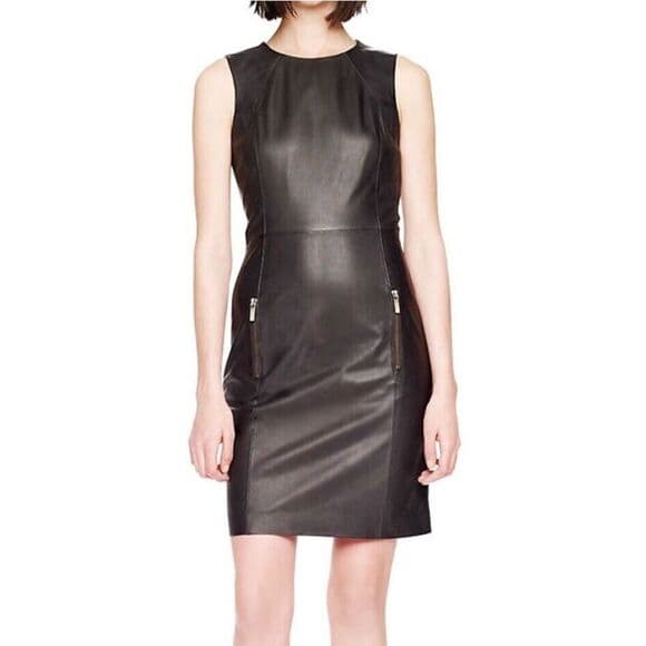 Michael Kors Sheath Leather Dress knee length Black sz 6 US - Thumbnail 11