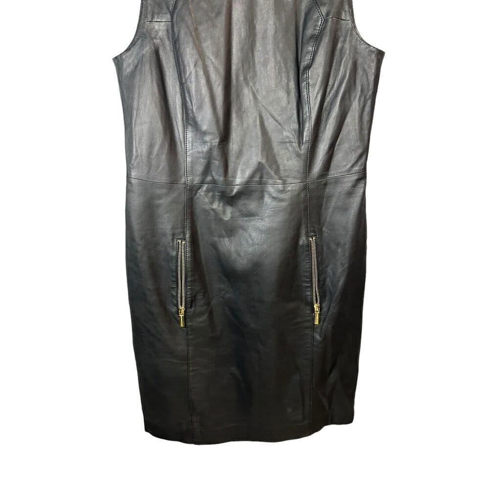 Michael Kors Sheath Leather Dress knee length Black sz 6 US - Thumbnail 3