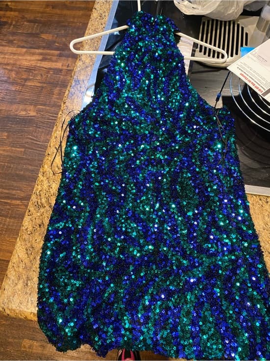 ZARA sequined Halter Party Top in Blue and Green - Thumbnail 3