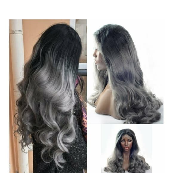Gray Black Bodywave Beauty Lacefront Wig 22-24inch - Thumbnail 7
