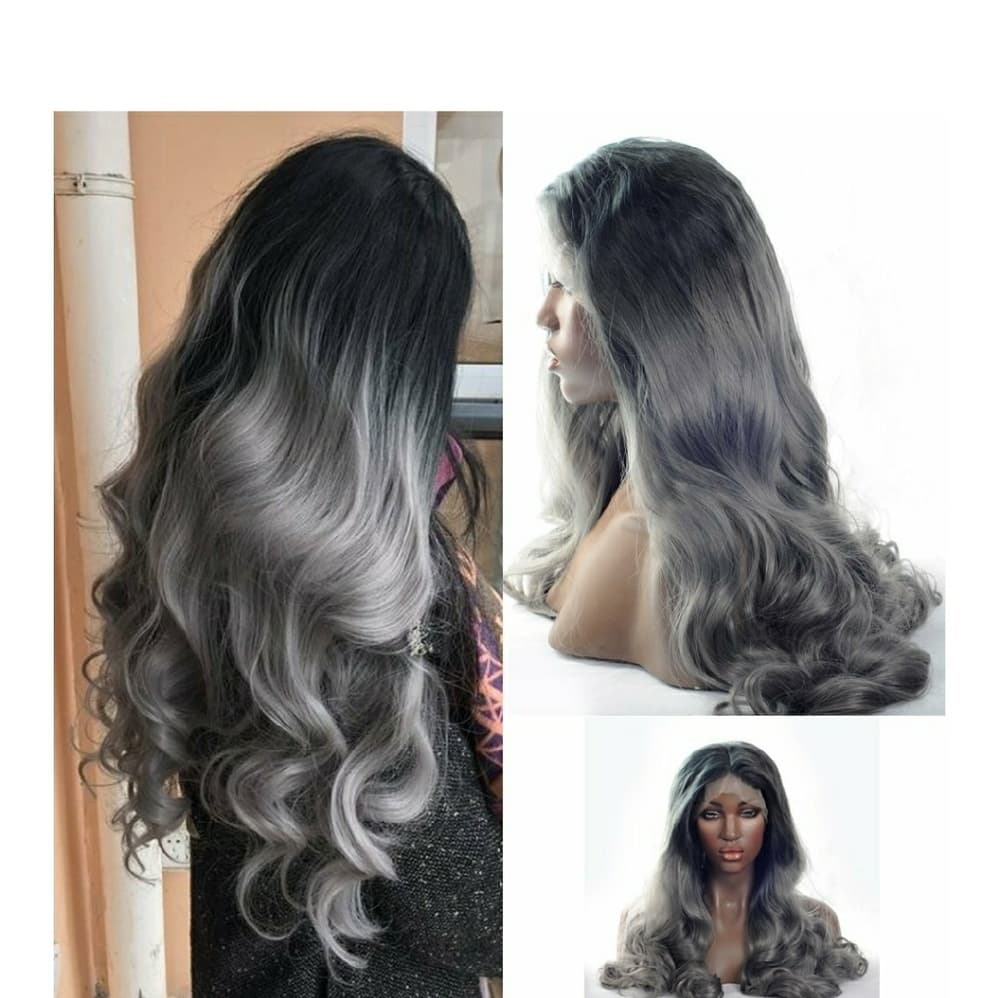 Gray Black Bodywave Beauty Lacefront Wig 22-24inch - Thumbnail 6