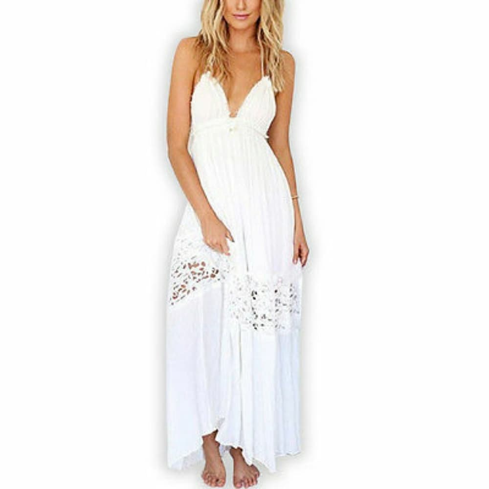 White Long Maxi Boho Evening Dress - Thumbnail 2