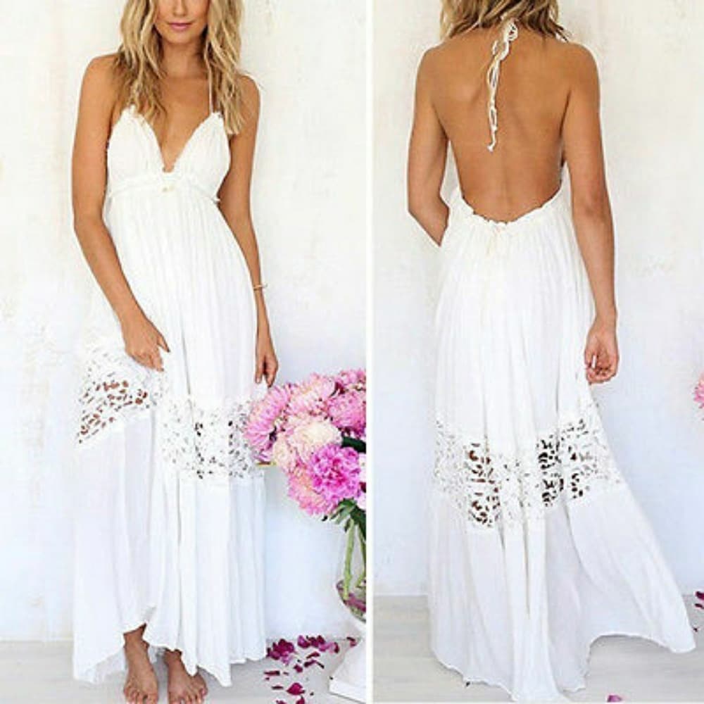 White Long Maxi Boho Evening Dress