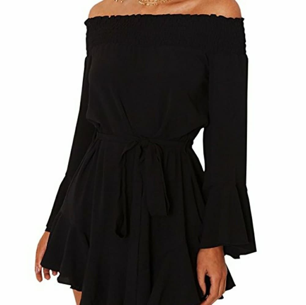 Flared Hem Off Shoulder Dress - Thumbnail 4