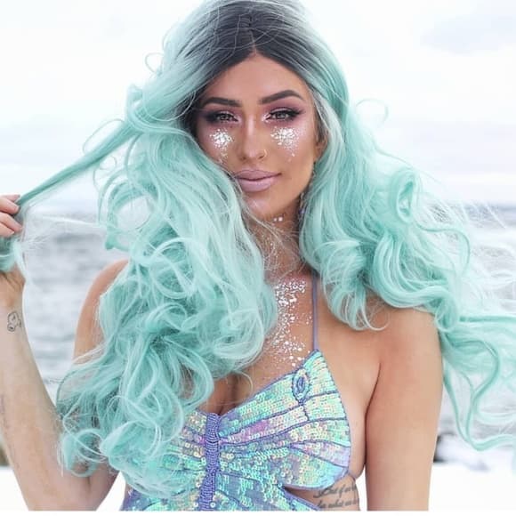 Ombre Mint Green Lace Front Wig - Thumbnail 9