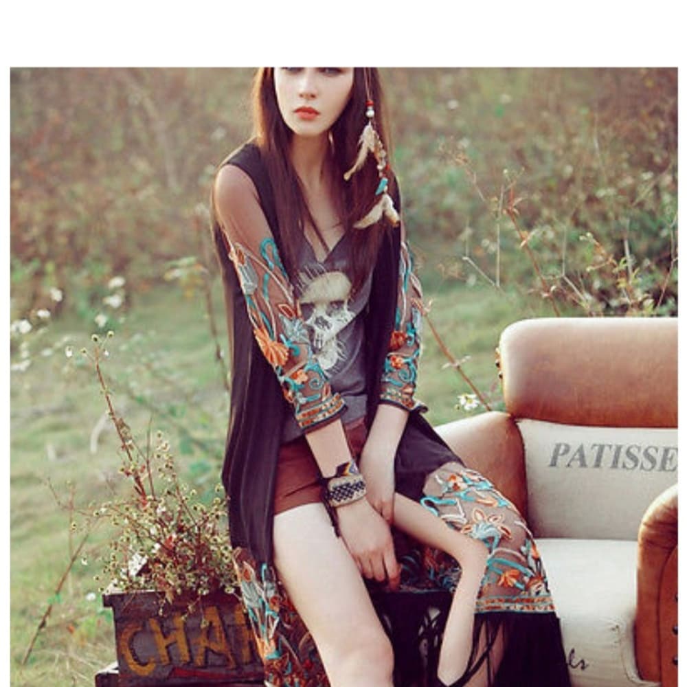 Tassel Cardigan Kimono Chiffon - Thumbnail 4