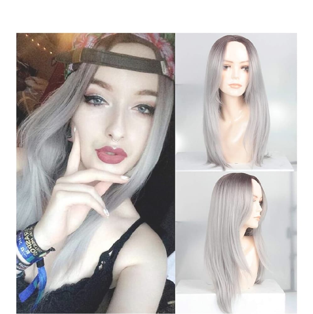 Ombre Brown Gray Full Wig - Thumbnail 5