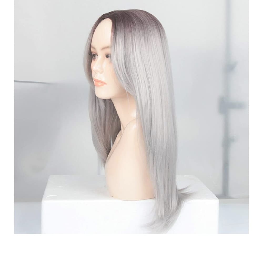 Ombre Brown Gray Full Wig - Thumbnail 4