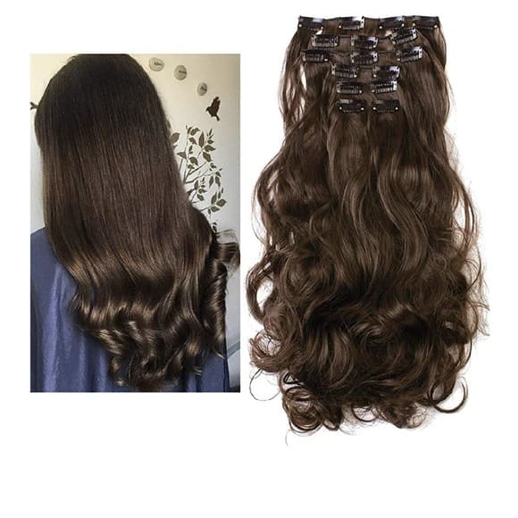 Dark Brown Wavy Clip in Extension - Thumbnail 2