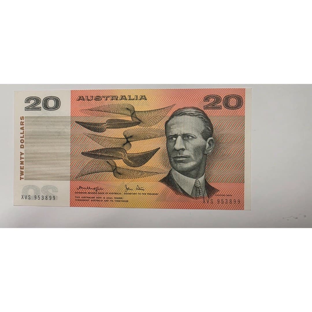 Vintage 1979 Australia 20 Dollars Banknote Knight Stone Gothic First Prefix XVS
