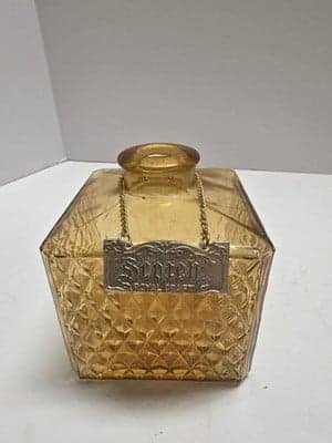 Vintage Royal Craft Amber Glass Decanter Scotch Bottle Diamond Point Square 70s