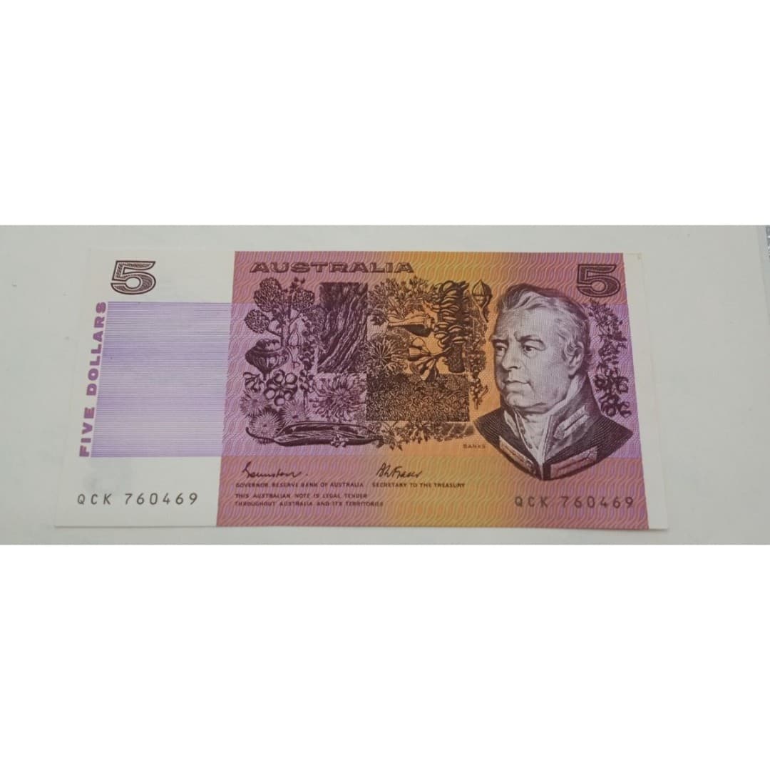 1985 Australia 5 Dollars Paper Banknote Renniks R209 Johnston Fraser Note QCK