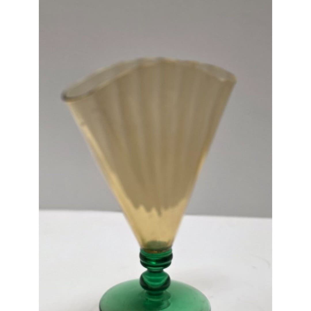 Vintage Steuben Art Glass Fan Vase 6287 Amber Optic Ribbed Pomona Green Deco