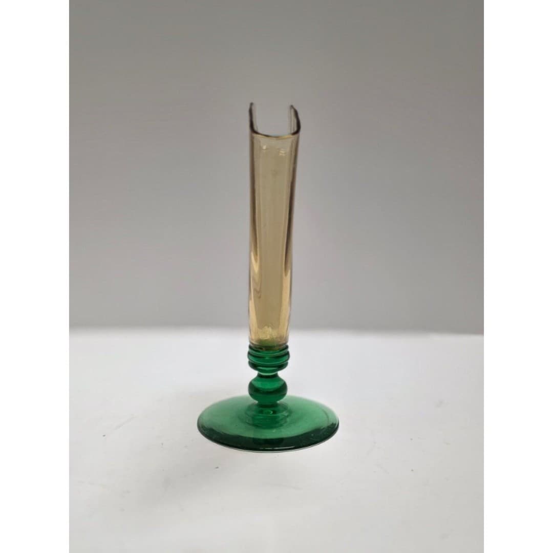 Vintage Steuben Art Glass Fan Vase 6287 Amber Optic Ribbed Pomona Green Deco - Thumbnail 8