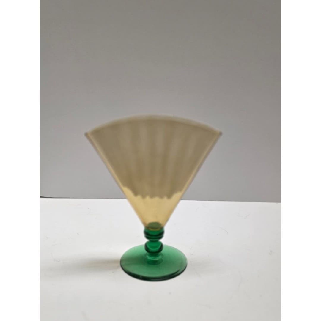 Vintage Steuben Art Glass Fan Vase 6287 Amber Optic Ribbed Pomona Green Deco - Thumbnail 2