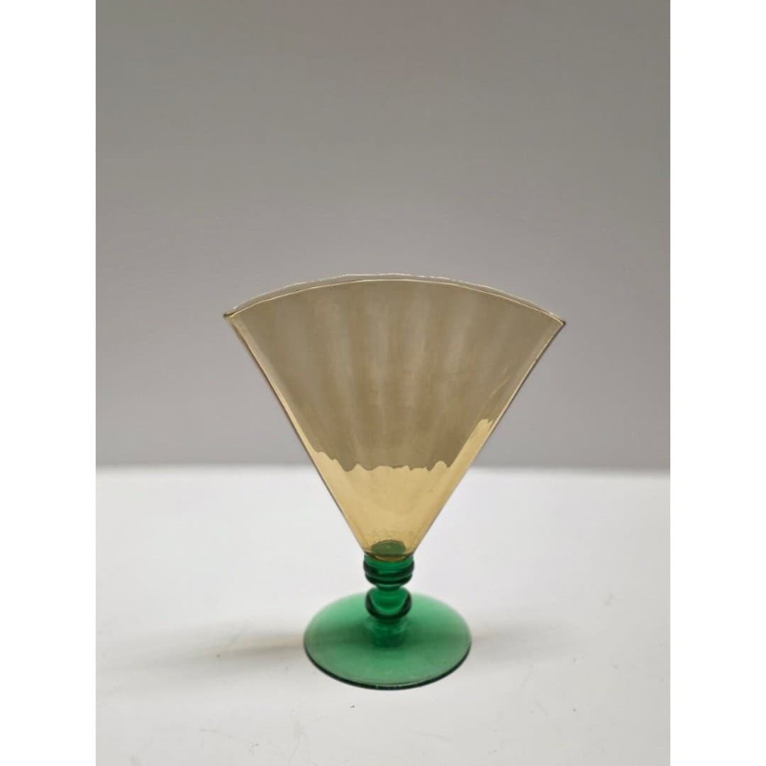 Vintage Steuben Art Glass Fan Vase 6287 Amber Optic Ribbed Pomona Green Deco - Thumbnail 5