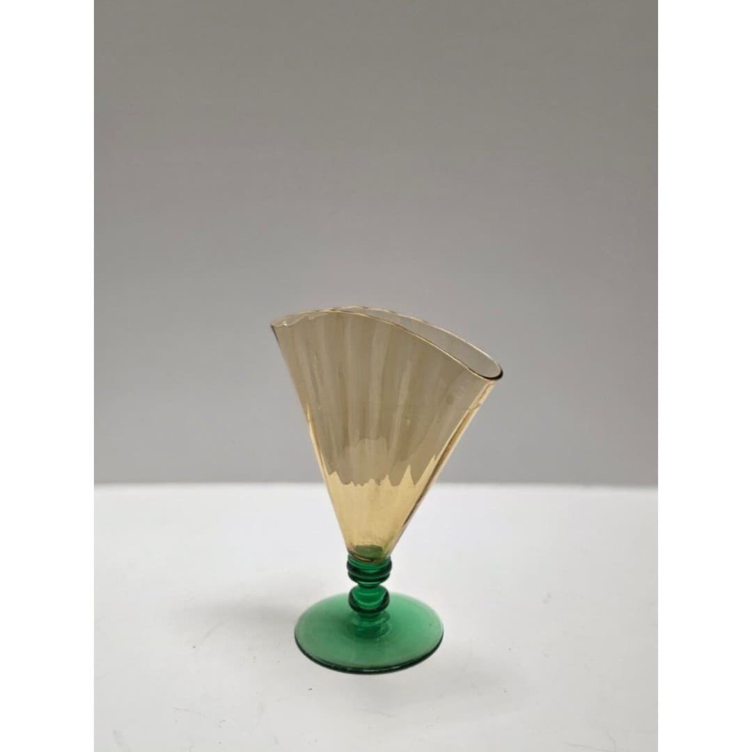 Vintage Steuben Art Glass Fan Vase 6287 Amber Optic Ribbed Pomona Green Deco - Thumbnail 6