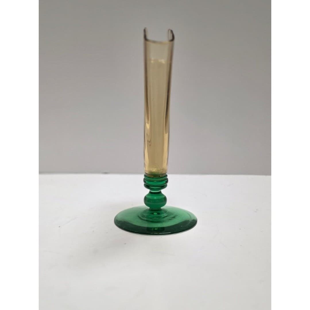 Vintage Steuben Art Glass Fan Vase 6287 Amber Optic Ribbed Pomona Green Deco - Thumbnail 7
