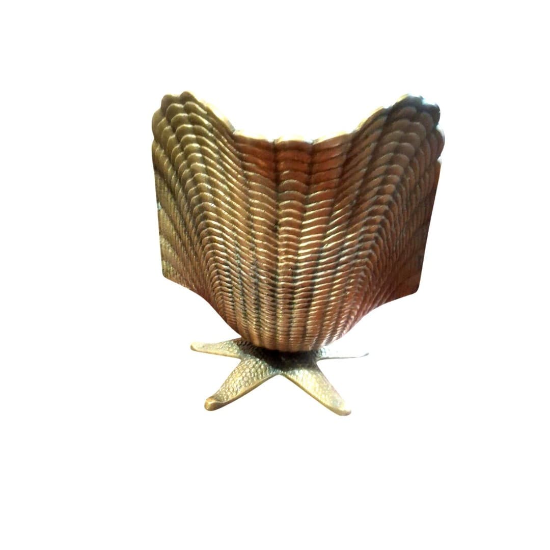 Vintage MCM Solid Brass Seashell Starfish Planter 5.5" Coastal Hollywood Regency - Thumbnail 6
