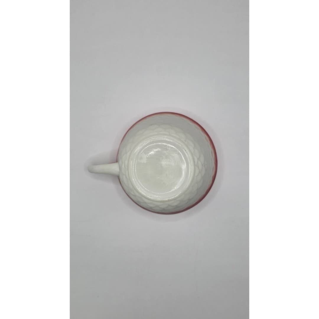 Rare Fire-King Fish Scale Tea Cup Saucer Red Rim Anchor Hocking Milk Glass MCM - Thumbnail 5