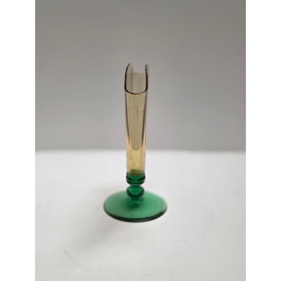 Vintage Steuben Art Glass Fan Vase 6287 Amber Optic Ribbed Pomona Green Deco - Thumbnail 11