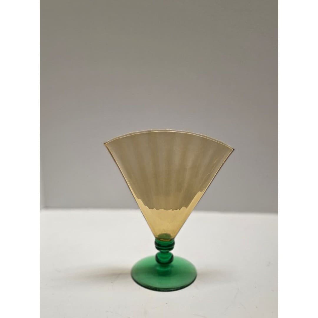 Vintage Steuben Art Glass Fan Vase 6287 Amber Optic Ribbed Pomona Green Deco - Thumbnail 9